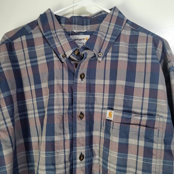 CARHARTT Men's 2XL Tall Plaid Long Sleeved Shirt Relaxed Fit Blue - Picture 3 of 9